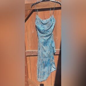 Kay Unger Asymmetrical Dress in Blue and Gray